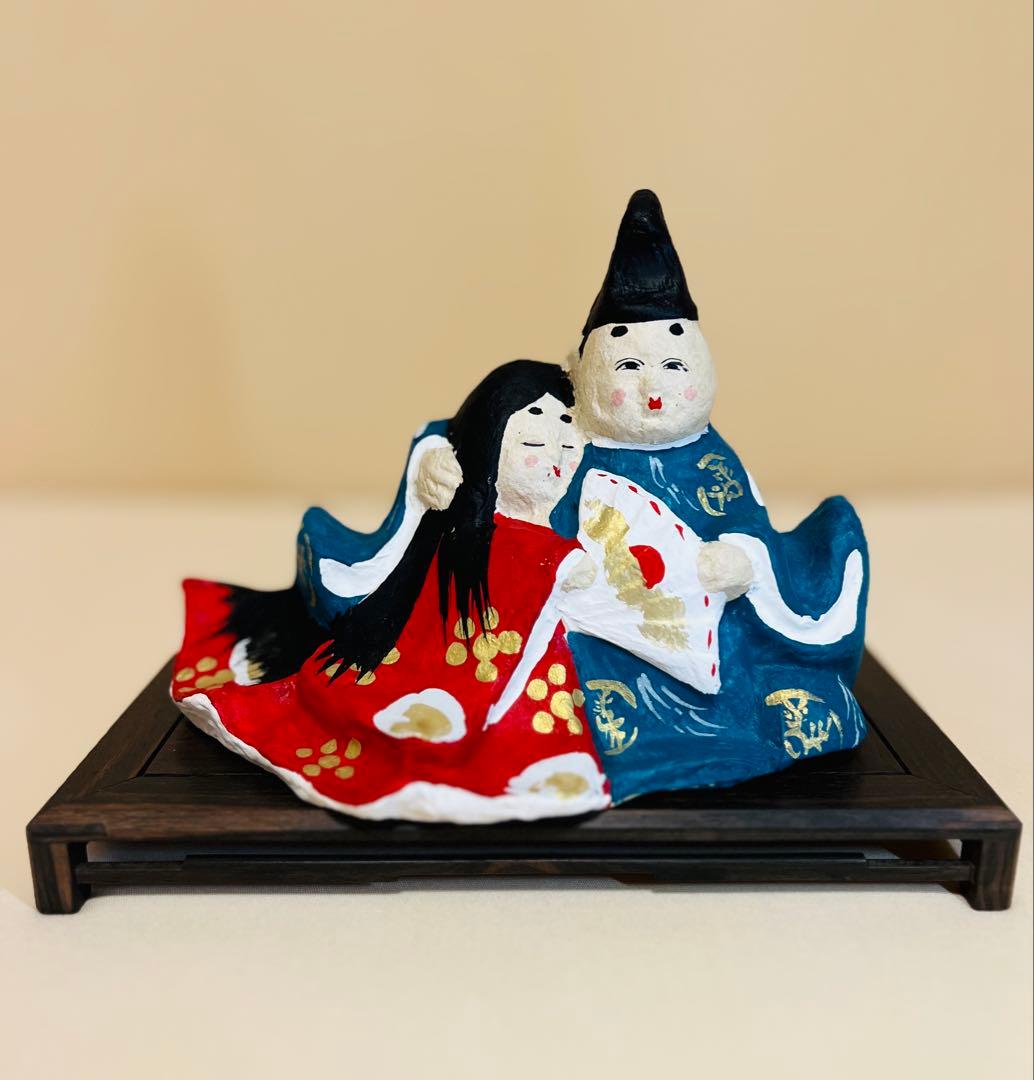 六原張子　肩寄雛　ひな人形　岩手花巻市　木製台付　希少　カップル雛　逸品　お雛様