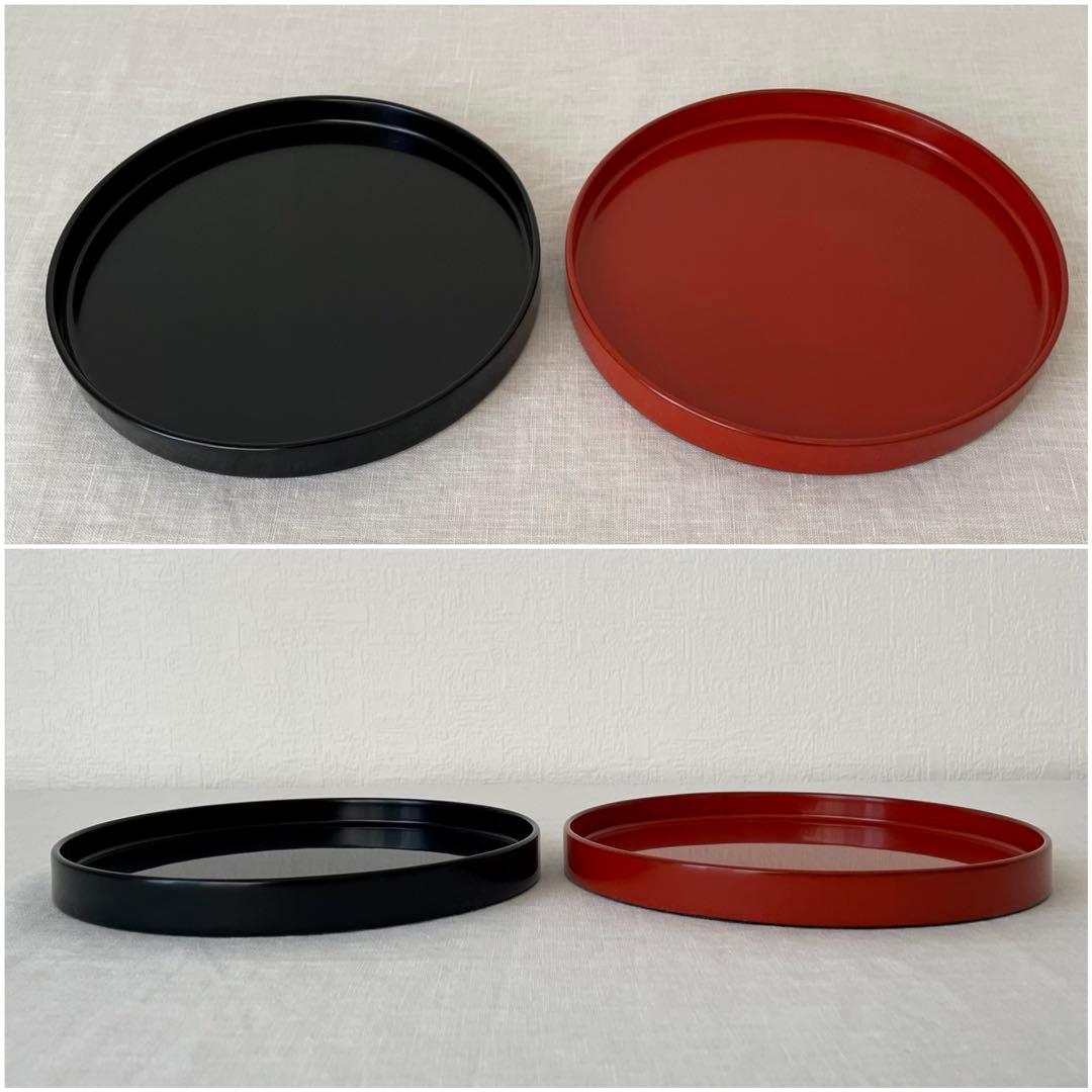 輪島塗 極上本堅地 丸盆 黒塗・朱塗 2枚セット 18cm お盆