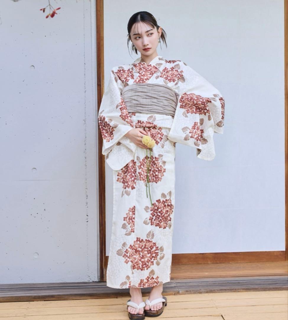 hinari × utatane浴衣セット 紫陽花　テラコッタ　FREE