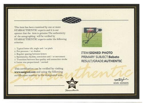 直筆サイン入り写真 ベベト ブラジルのサッカー選手 /フレームなし/SA鑑定済