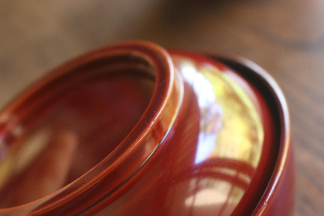 極小傷あり！時代紅溜塗に極上研ぎ出し波濤蒔絵の映えるお椀2点（検加賀蒔絵雑煮椀