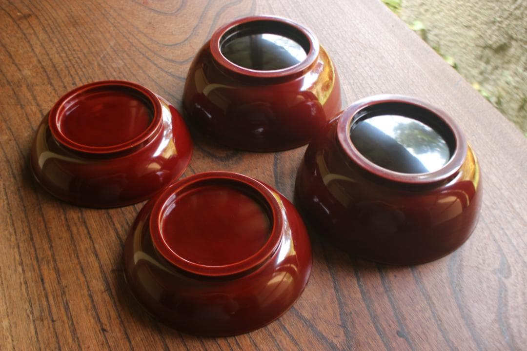 極小傷あり！時代紅溜塗に極上研ぎ出し波濤蒔絵の映えるお椀2点（検加賀蒔絵雑煮椀