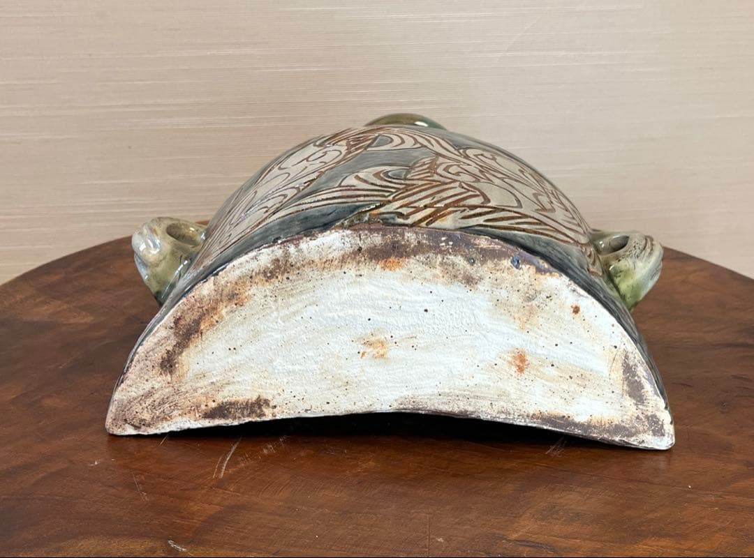 魚文抱瓶　金城次郎　人間国宝　壺屋焼　箱付き　未使用　草色