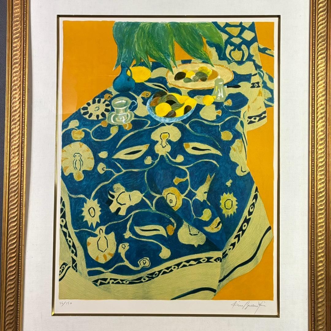 ピエール・ボンコンパン「テーブルクロスの静物」リトグラフ 大作 直筆サイン入り