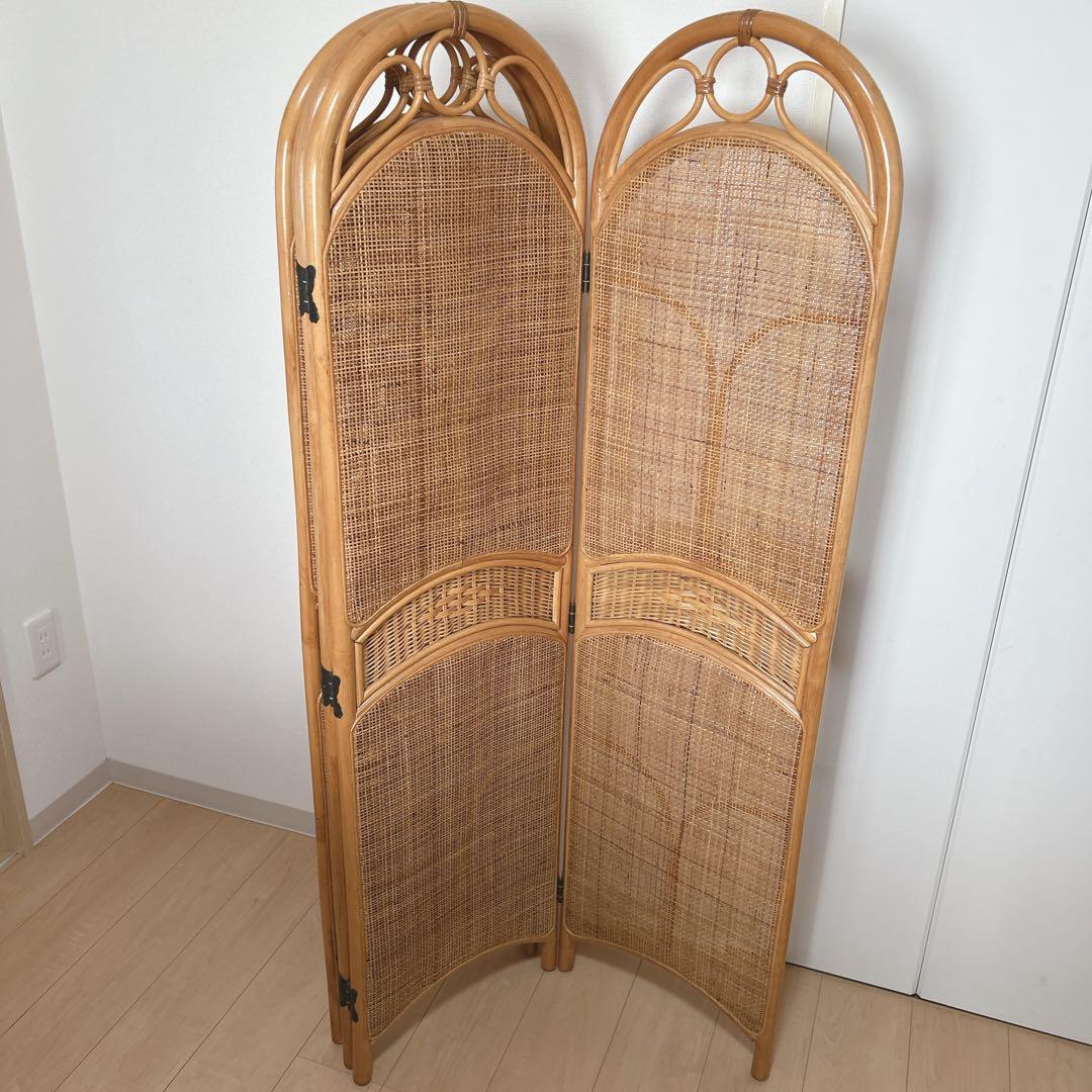 昭和レトロ エスニック ラタン 4連 パーテーション 間仕切り 仕切り