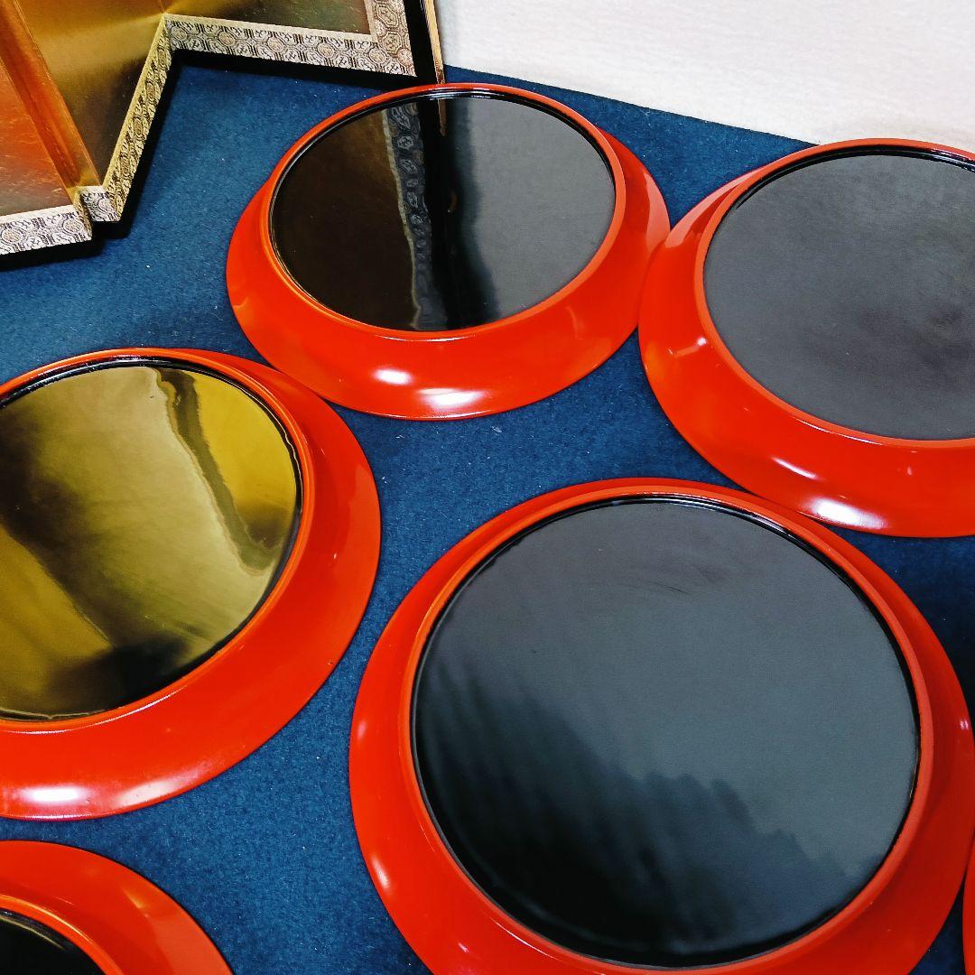 AN14 時代物 木製朱漆塗り 菓子皿 10客 懐石 会席 茶道具