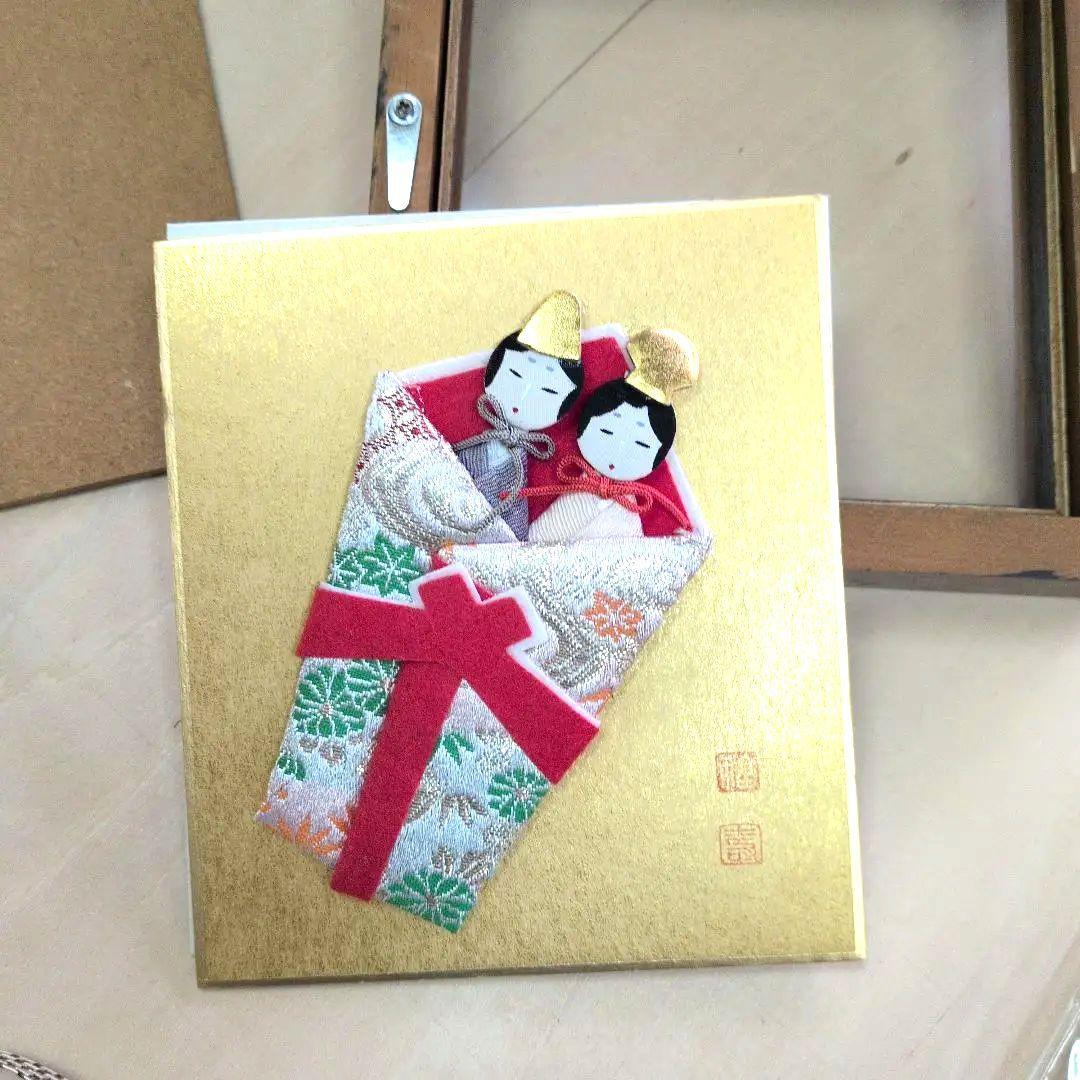 ひな祭り 掛け軸と布細工の寸松庵色紙とミニ衝立の 2点セット