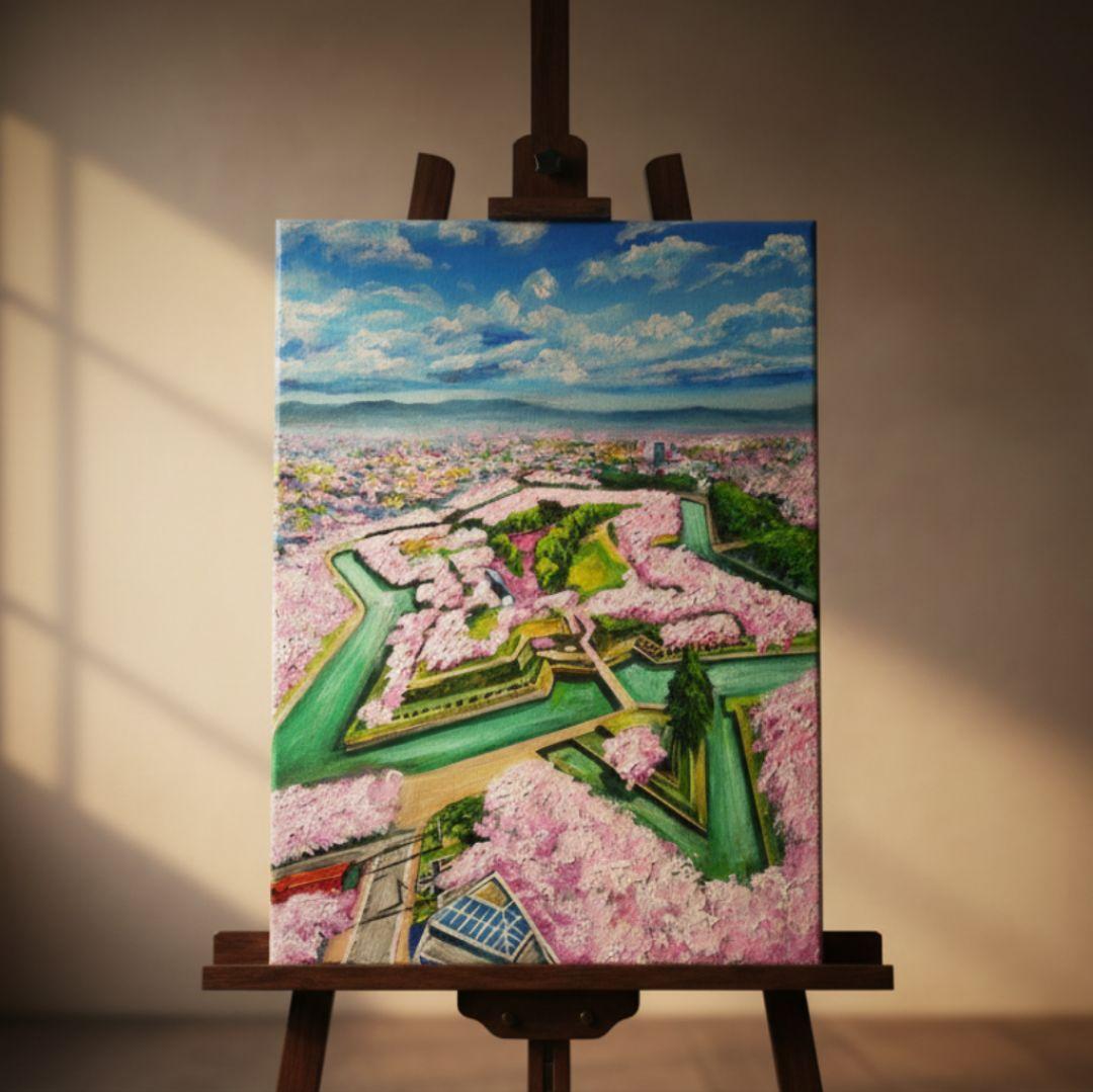 油絵 油彩 油彩画 絵 絵画【五稜郭の春】