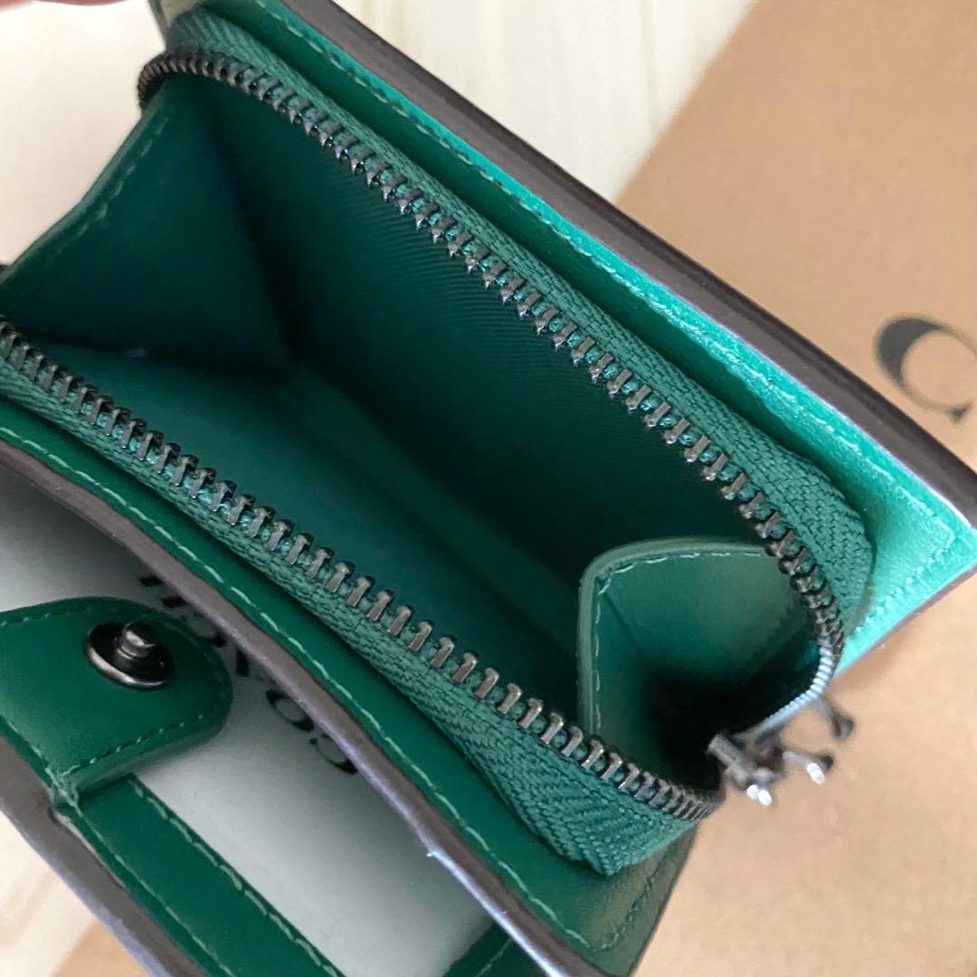 限定品 新品 COACH コーチ 折り財布 花柄 グリーン 二つ折り財布