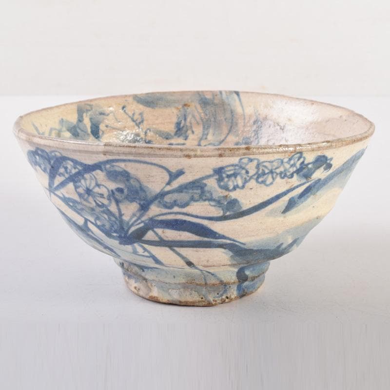 染付　花草山水人物文碗　茶碗　時代箱付　V　7193