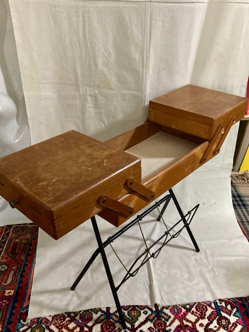 ビンテージ木製ケ-ス&本スタンド(開閉蓋式)