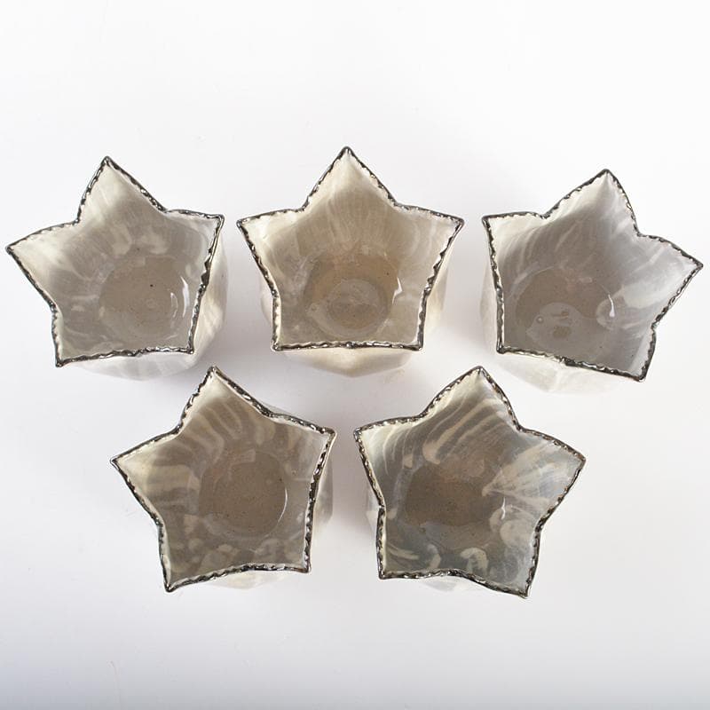 和食器　平安　半月造　桔梗形　小鉢　五客　共箱　D　R6726