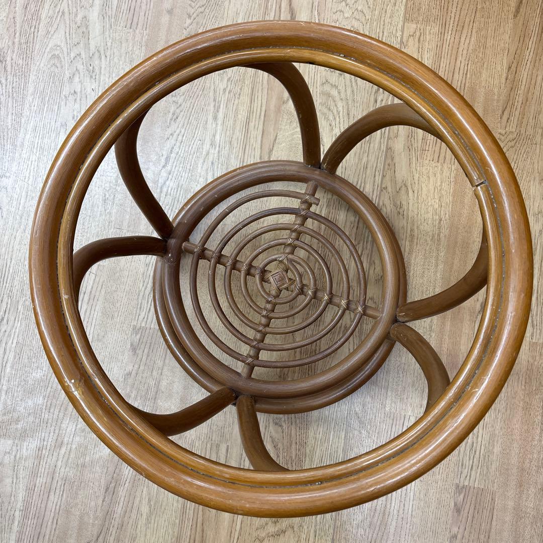 円形ガラス天板の木製テーブル アンティーク