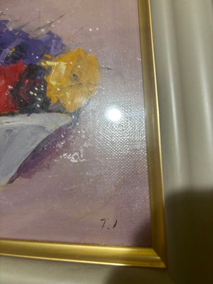 値下げしました　市村司　三色すみれ　油絵 静物画 額装 インテリア 美術品