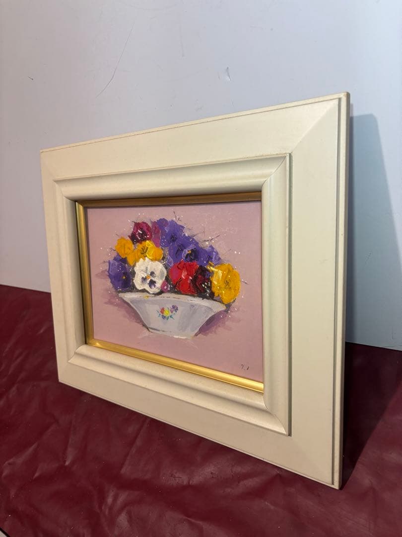 値下げしました　市村司　三色すみれ　油絵 静物画 額装 インテリア 美術品