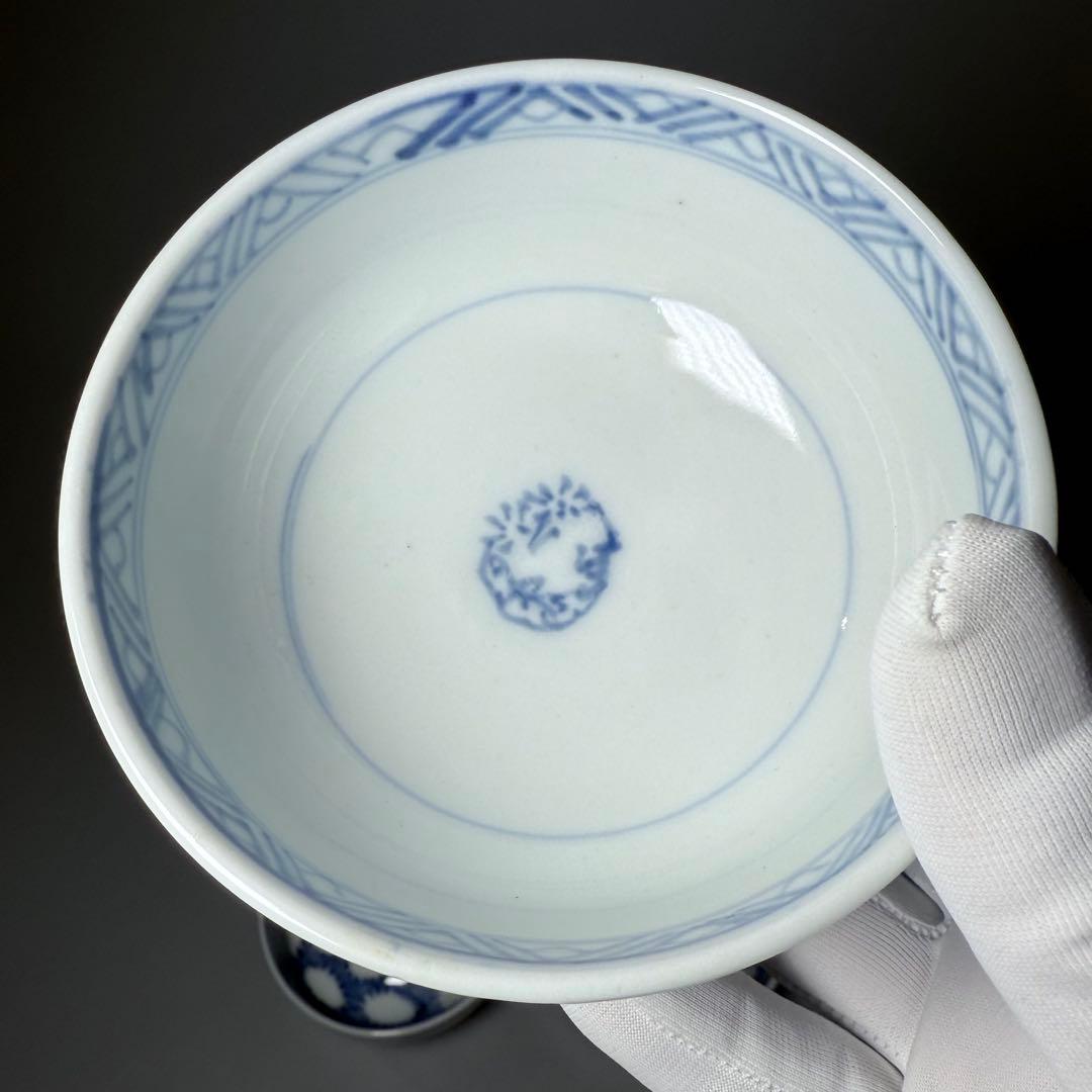 古伊万里　染付雪輪文蓋茶碗　六客　江戸時代後期　品格　可愛らしい器　料理屋