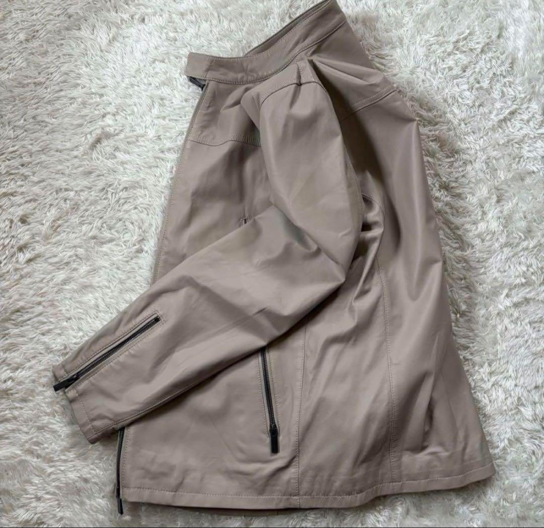 新品　ジョゼフオム　ライトラムナッパレザー　ライダースジャケット　ベージュ　52