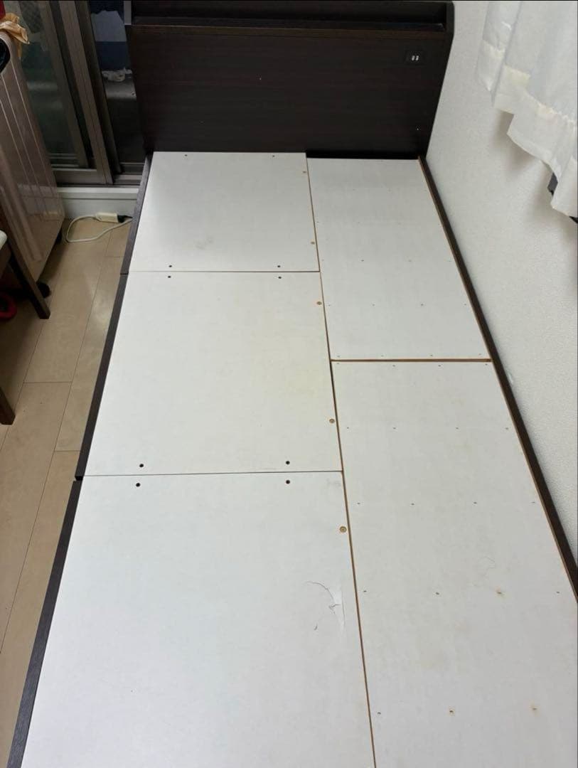 【まさなお】ダークブラウン シングルベッドフレーム 収納付き