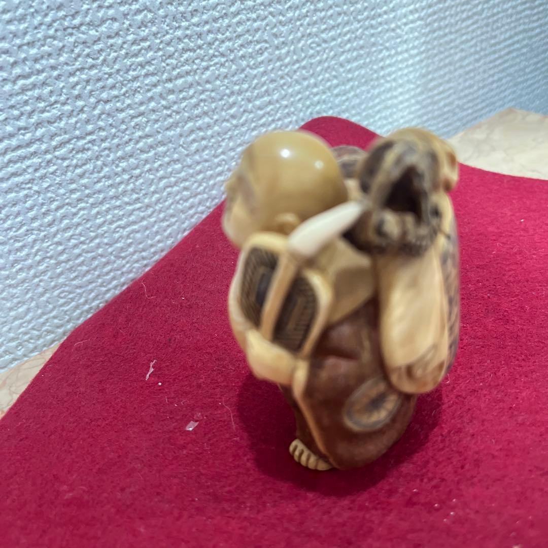 古物福の神の細い彫刻7.5センチ