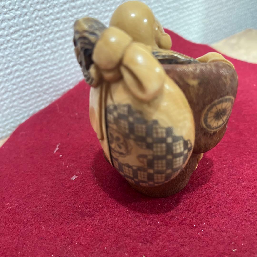 古物福の神の細い彫刻7.5センチ