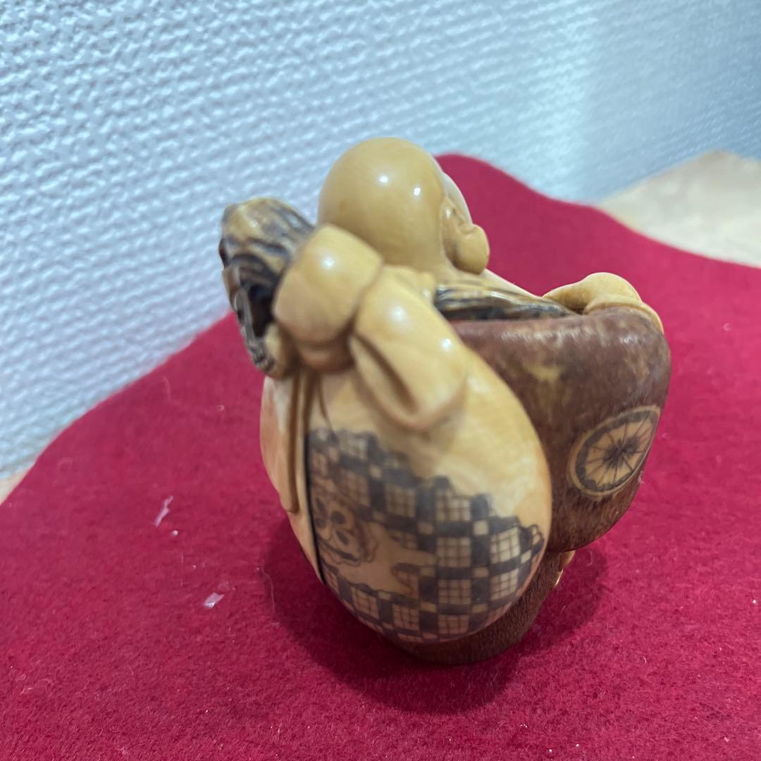 古物福の神の細い彫刻7.5センチ