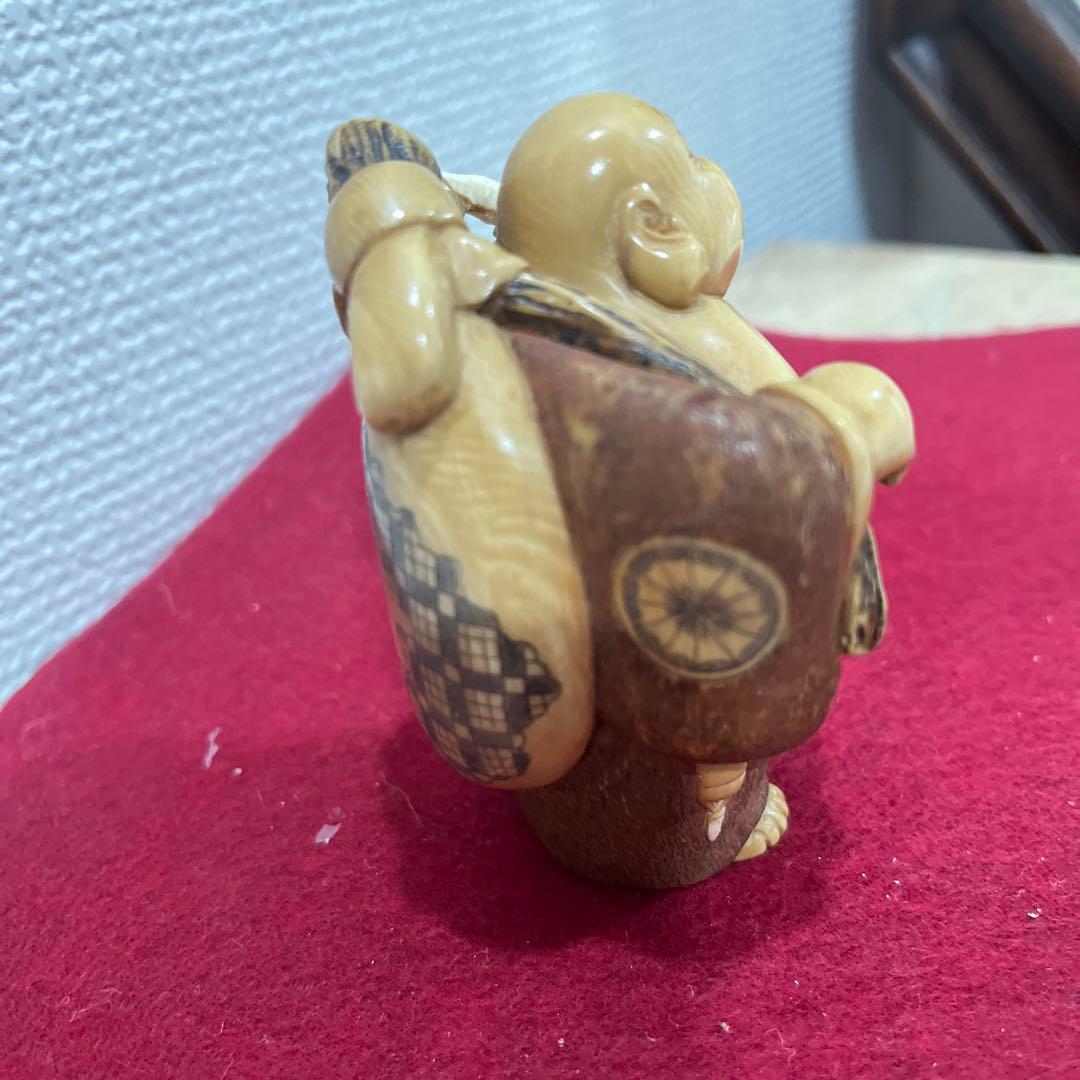 古物福の神の細い彫刻7.5センチ