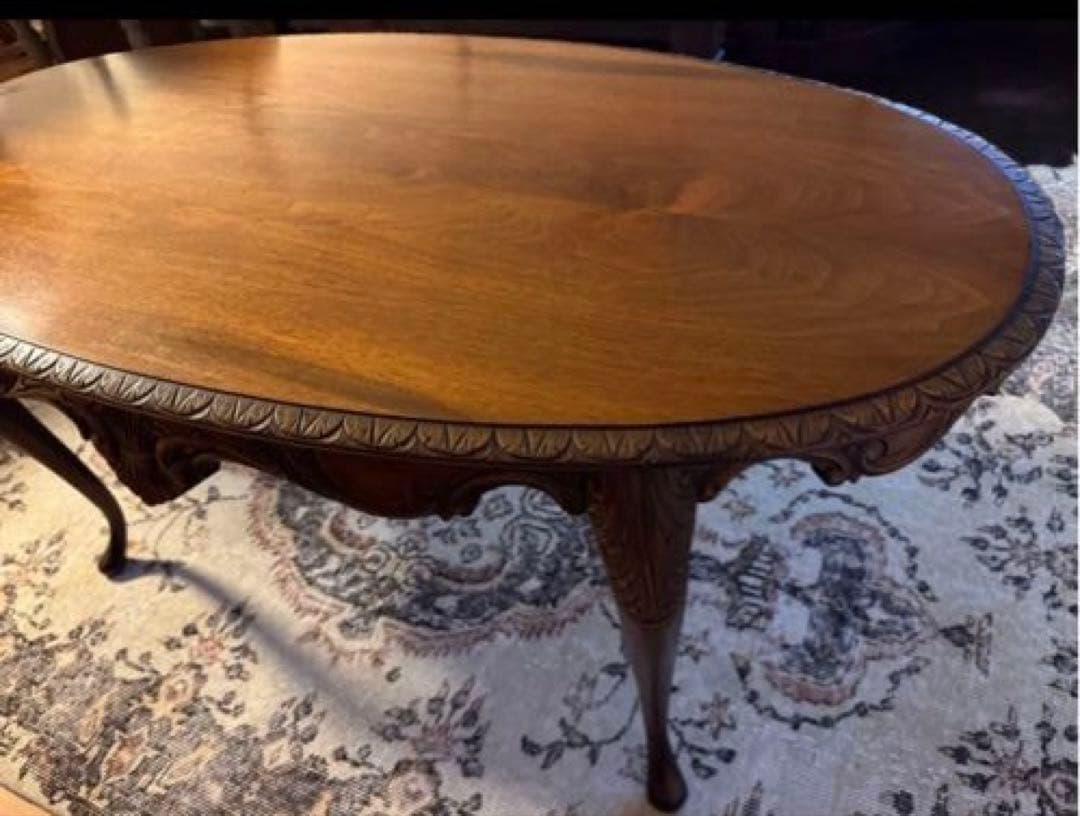 【匿名配送】猫足 楕円形★センターテーブル★彫 テーブル★アンティーク