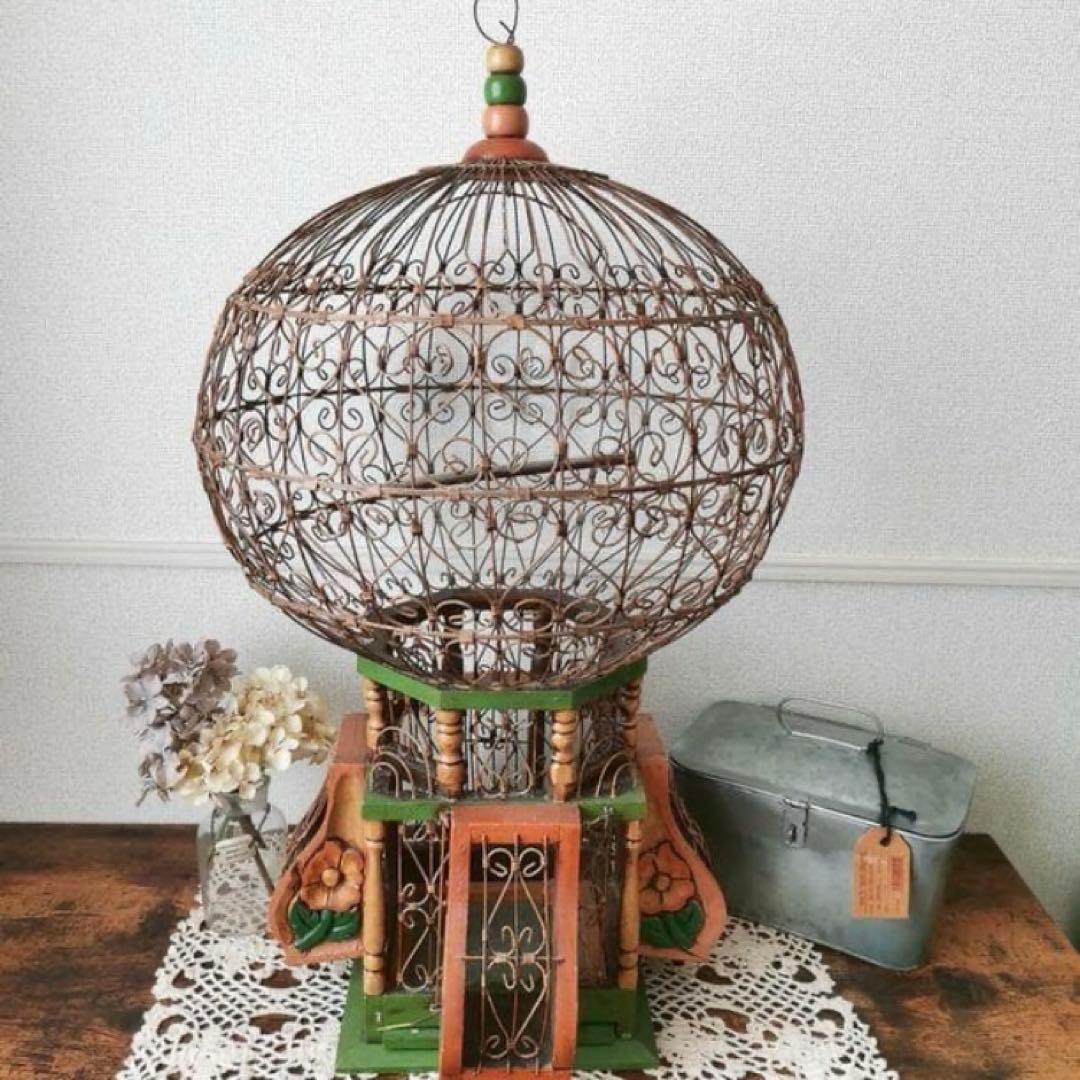 フランス　アンティーク　鳥籠　バードゲージ　ブロカント　シャビー　19世紀　V1
