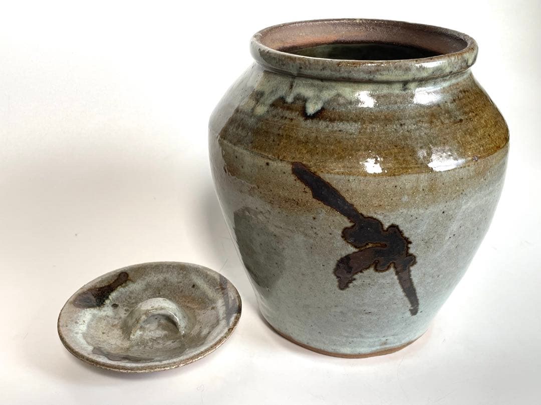 陶芸家　人間国宝　濱田庄司　浜田庄司　？　鉄絵　トウキビ文　水指　茶道具　益子