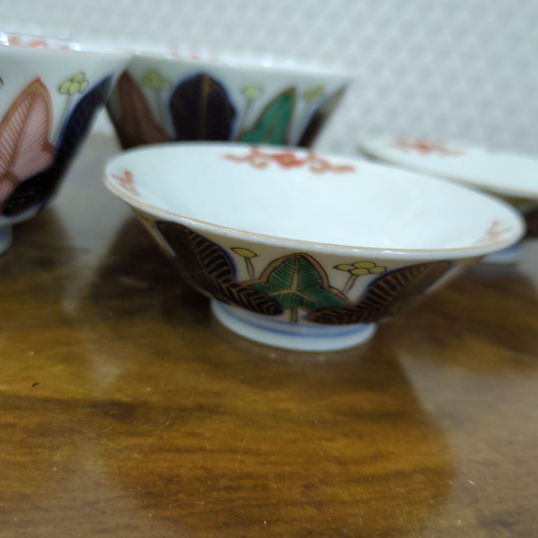 骨董 蓋茶碗 茶碗 陶器 色絵 煮物椀 向付 アンティーク 5つ〜