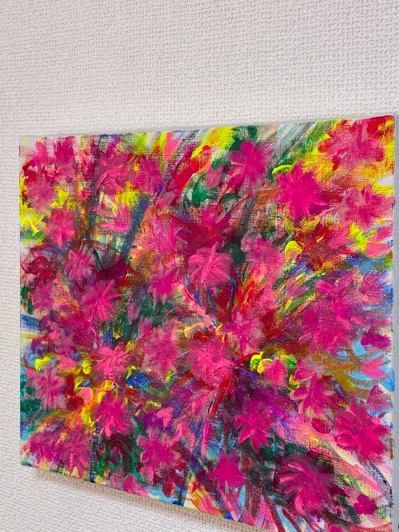 抽象アクリル画　インテリア　花柄
