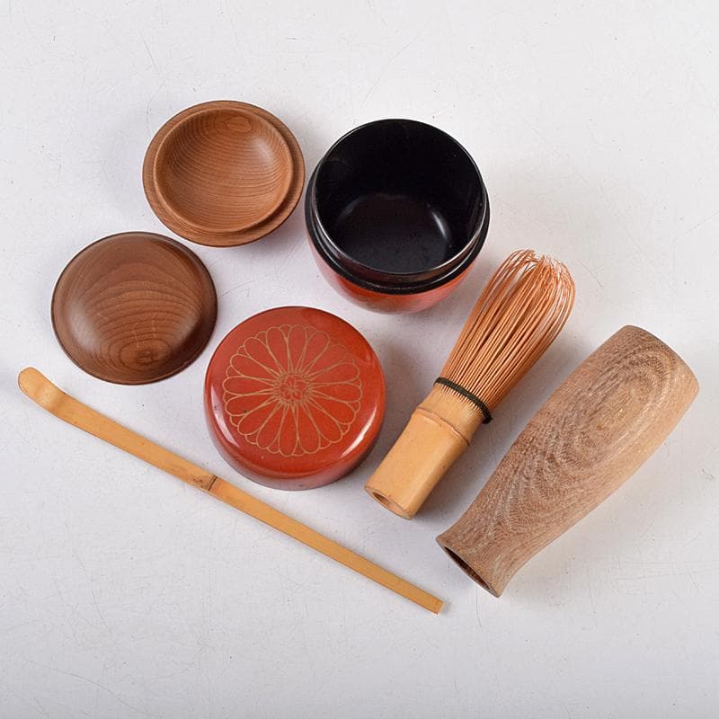 茶道具　利休茶箱　原平作　茶碗　朱塗　棗など　八点　一式　M　R9461