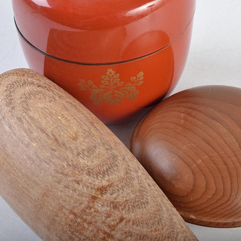 茶道具　利休茶箱　原平作　茶碗　朱塗　棗など　八点　一式　M　R9461