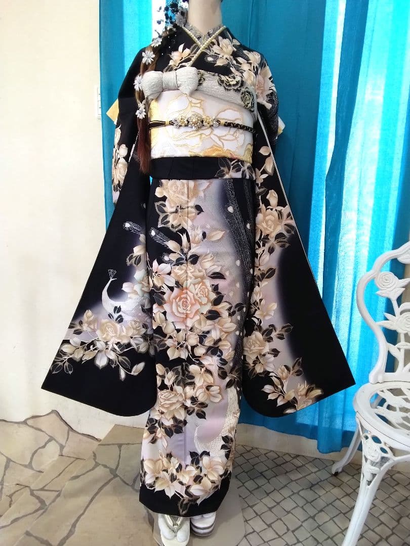 振袖フルセット、鈴乃屋振袖成人式、重ね衿帯揚げ帯締め、西陣袋帯、襦袢、ガード加工