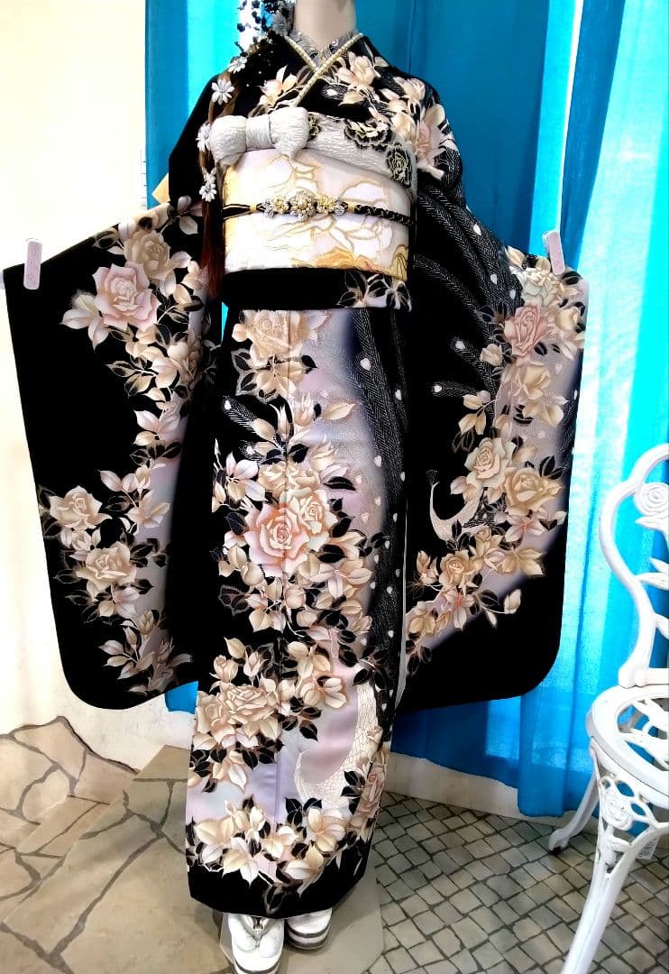 振袖フルセット、鈴乃屋振袖成人式、重ね衿帯揚げ帯締め、西陣袋帯、襦袢、ガード加工