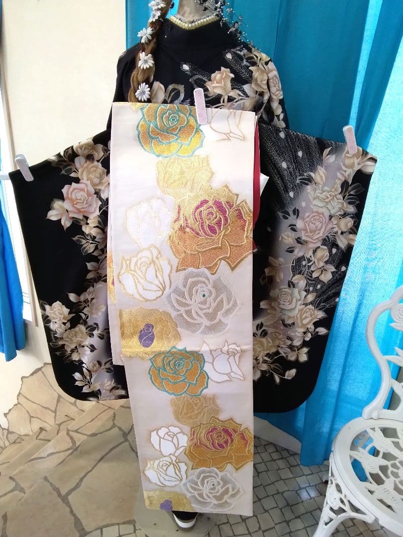 振袖フルセット、鈴乃屋振袖成人式、重ね衿帯揚げ帯締め、西陣袋帯、襦袢、ガード加工