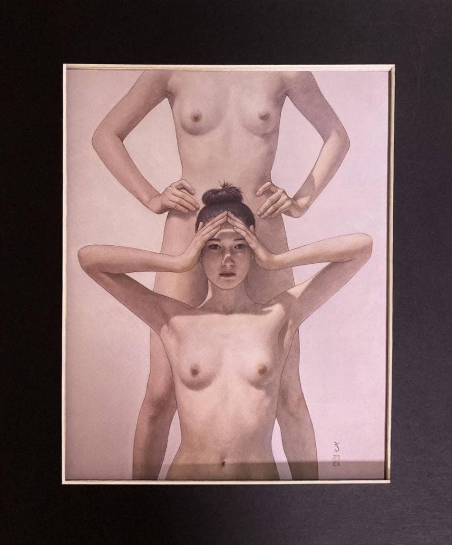 高塚省吾、【赤いくちびる】、希少な額装用画集画、新品高級額 額装付