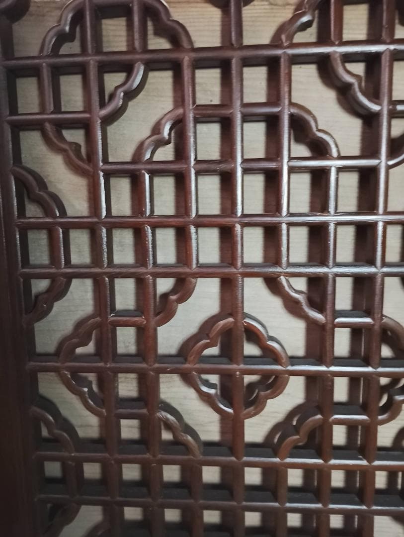 アンティーク 木製 格子 建具 2枚セット 幾何学模様 透かし彫り 時代家具