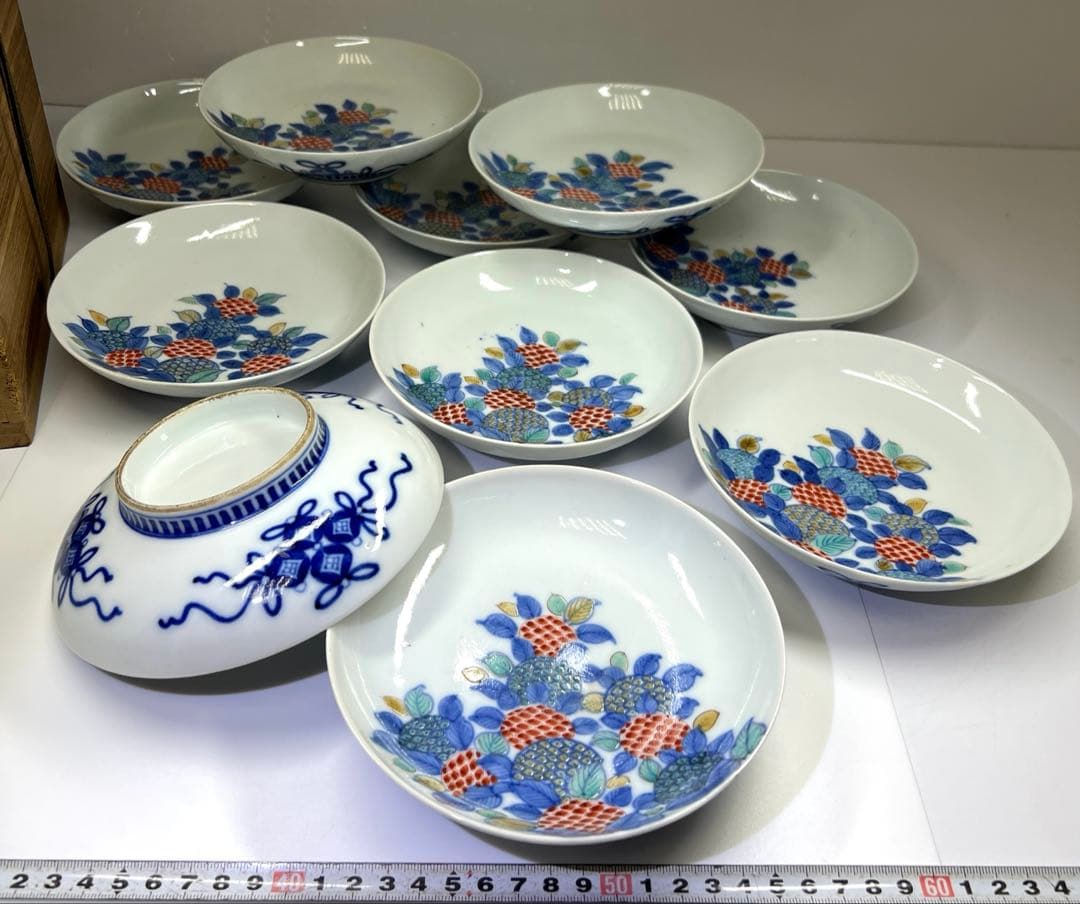 江戸後期〜明治初期　色鍋島中皿10枚　木箱付　直径約15㎝東Y7-0723⭐︎2F