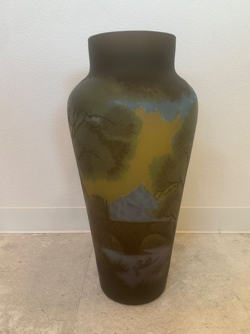 ルーマニア　チップガレ工房　TIP Galle 風景文花瓶　エミール　ガレ　箱入