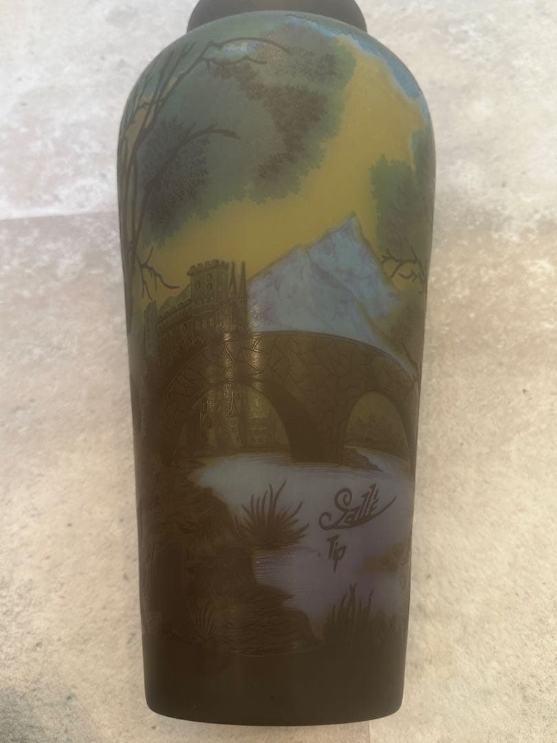 ルーマニア　チップガレ工房　TIP Galle 風景文花瓶　エミール　ガレ　箱入