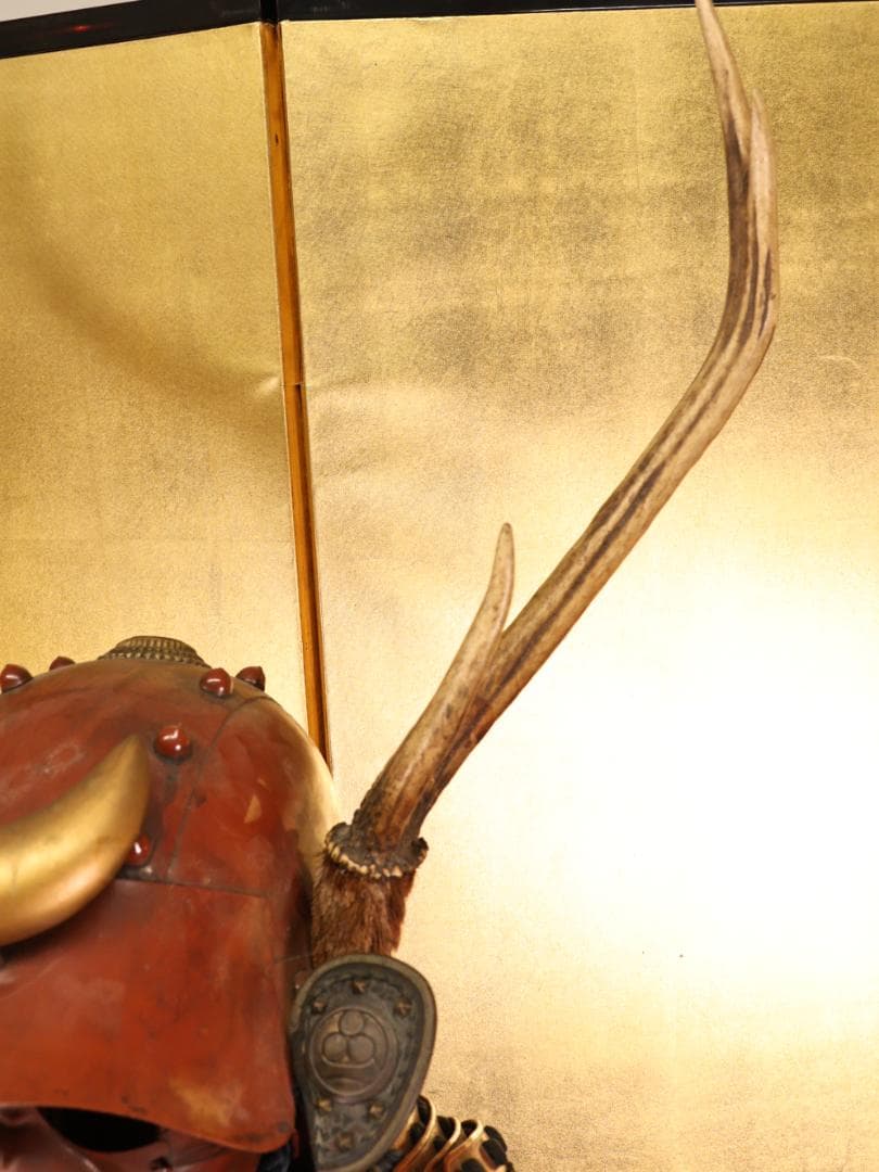 BY03　甲冑　丸に渡辺星紋　鹿角脇立　三日月前立　鎧櫃付　等身大　兜　武具