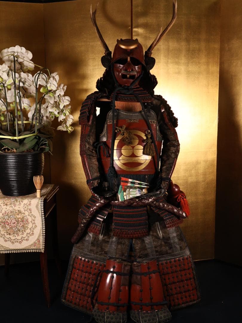 BY03　甲冑　丸に渡辺星紋　鹿角脇立　三日月前立　鎧櫃付　等身大　兜　武具