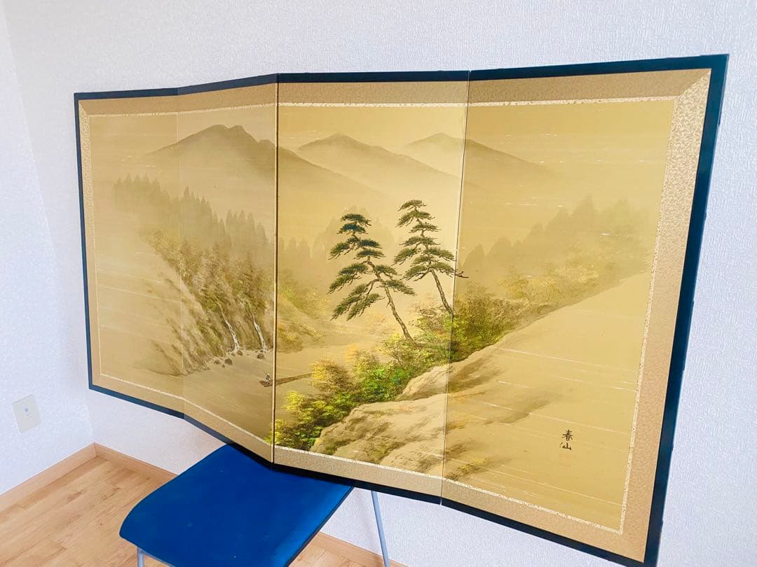 山水画 4つ折り屏風 160cm x 90cm