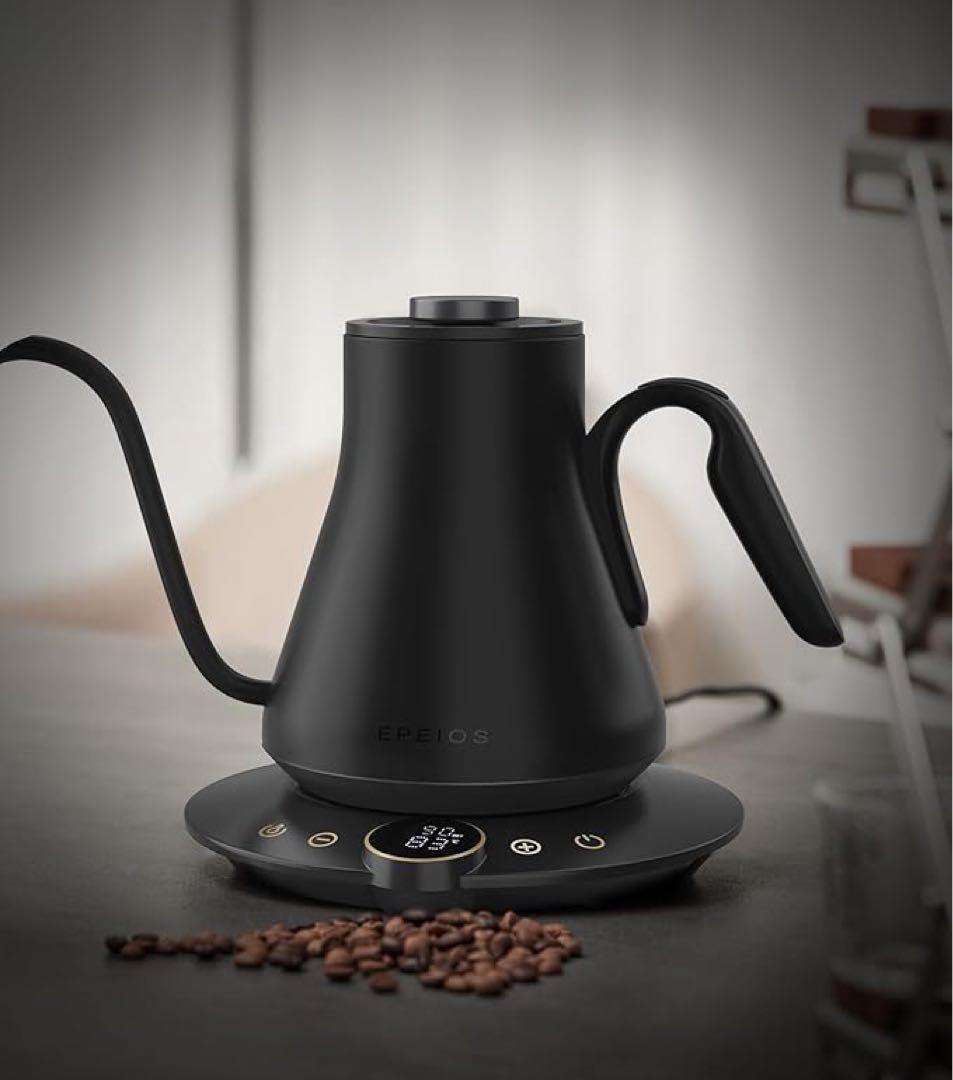 ブラック電気ケトル 38〜100℃ 1°C単位の精密調節 0.9L1040W