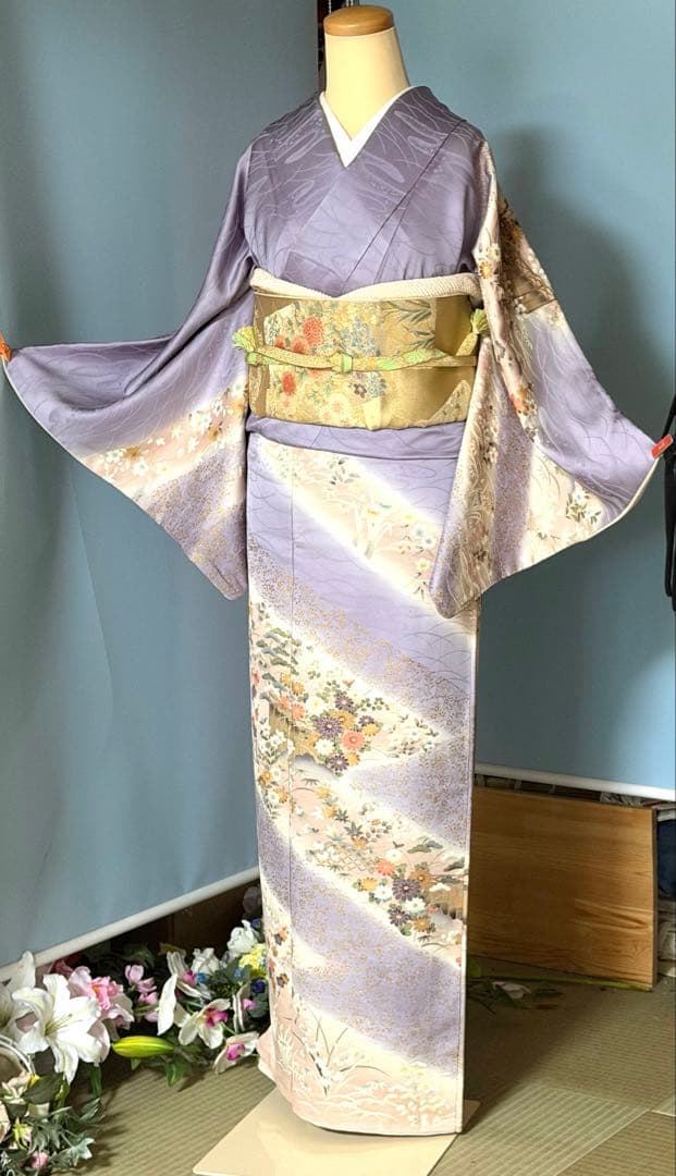 訪問着フルセット　籠　牡丹　四季の花　錦彩