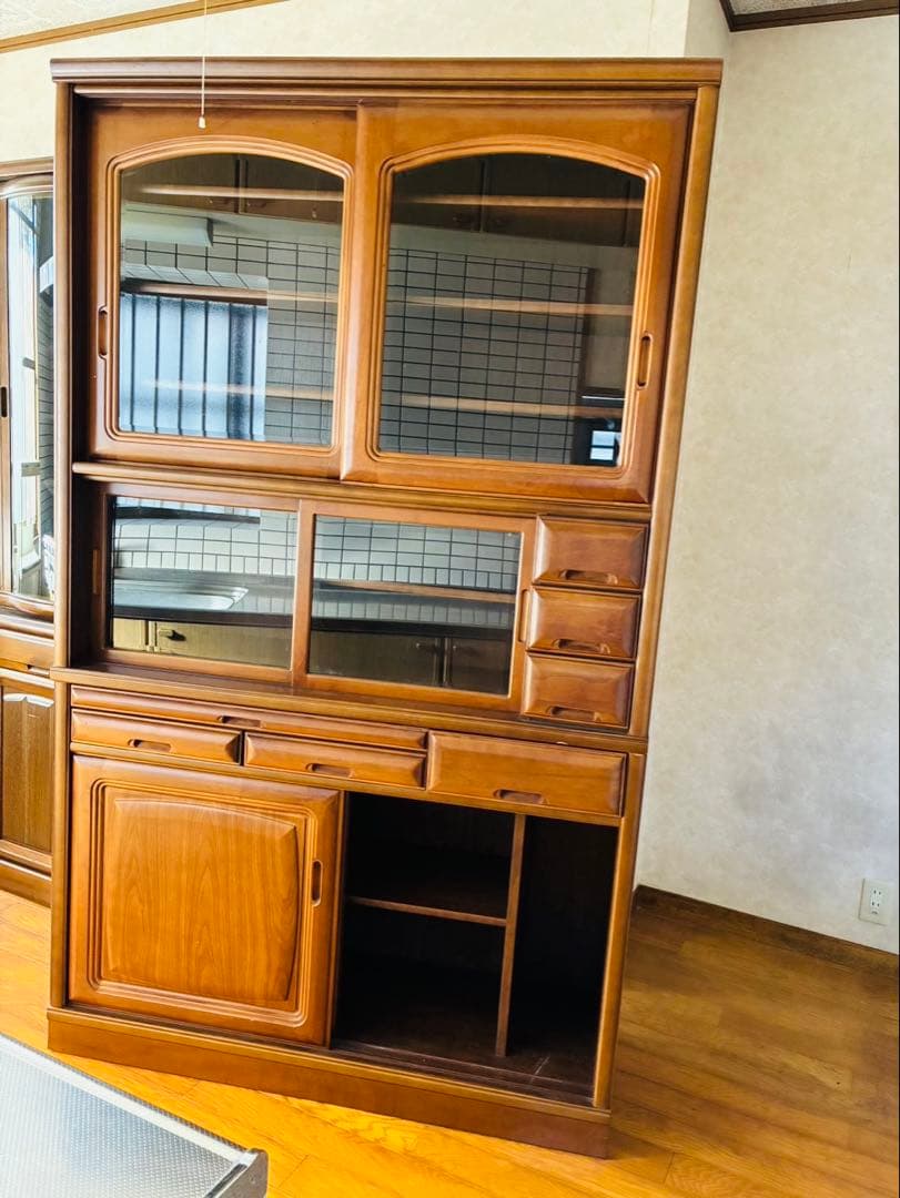 北九州発 カコークラフト工業 食器棚 アンティーク 上下 木製 引き出し 収納