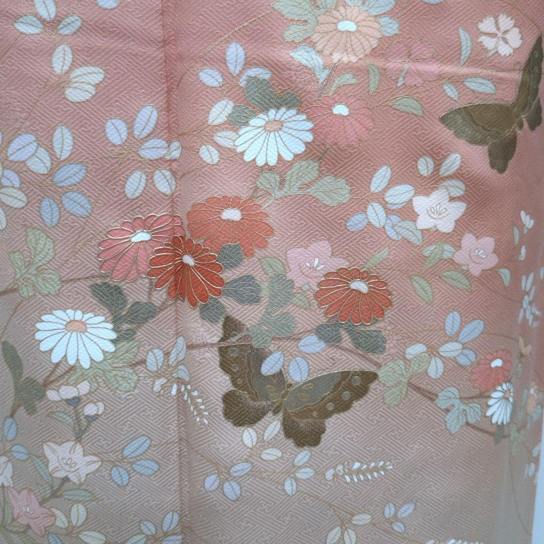 735　半額セール　正絹　鈴乃屋誂え　珊瑚色　訪問着　 4点フルセット