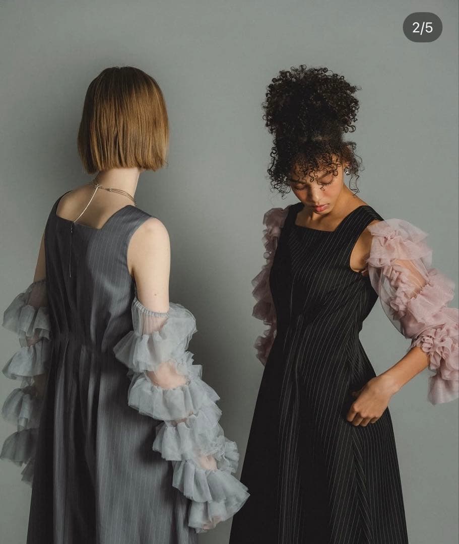 et.UNiVER フリルスリーブドレス　ブラック　オケージョン　参列　ドレス