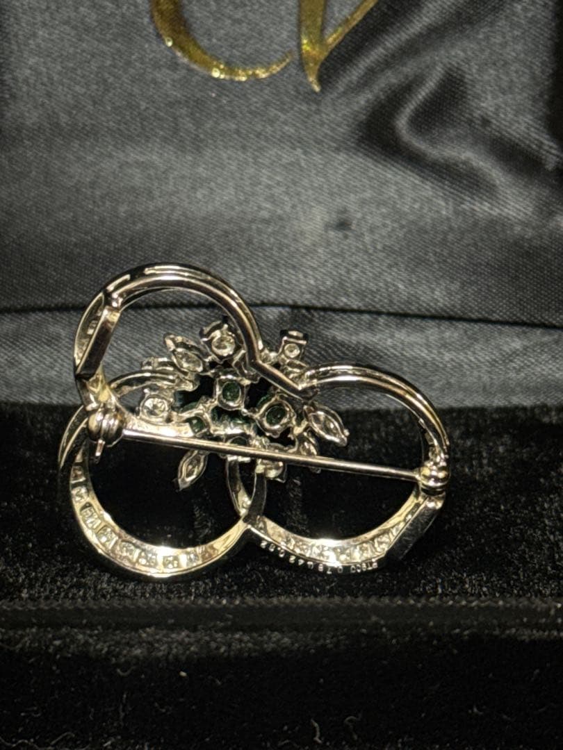 鑑定書付 Pt900 天然エメラルド ダイヤ 帯留 ブローチ